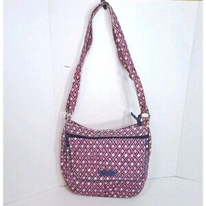 Vera Bradley Katalina Pink Diamonds Double Zip Hipster Crossbody Bag Purse 11x11